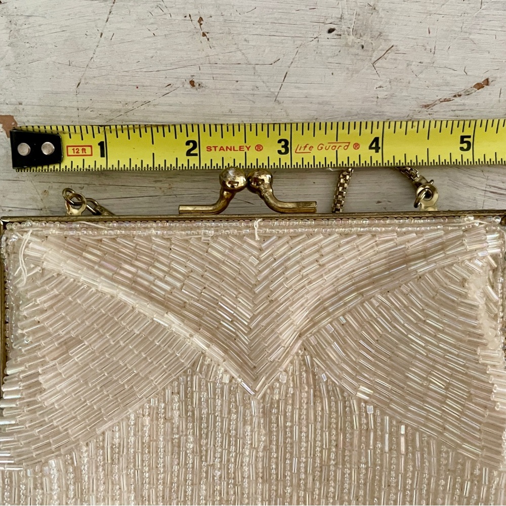 Vintage Cream Beaded Clutch Elegant Evening Bag - Picture 8 of 9